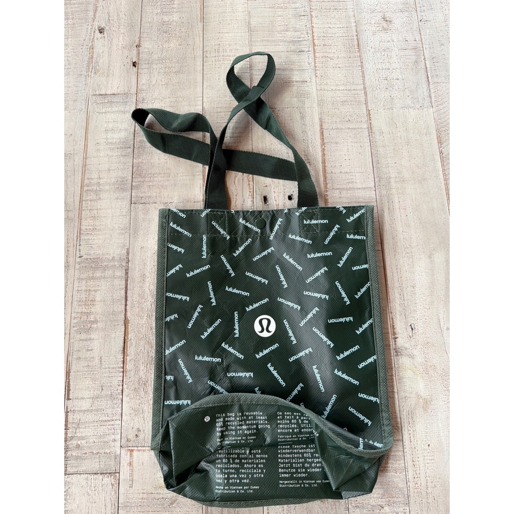 Lululemon Reusable Small Tote Bag Forest Green Logo Print Snap Closure Market